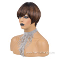 Short Straight Pixie Cut Wig Ombre Color 1B 30 Brazilian Virgin Hair Bob Wigs Human Hair None Lace Wig